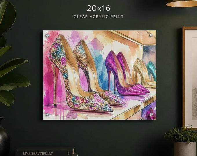Stiletto Strip Acrylic Print | Watercolor High Heels Wall Accent