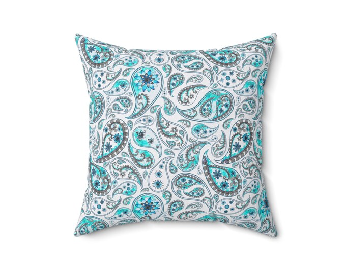 Teal Paisley Pattern Pillow | Spun Polyester Square Pillow