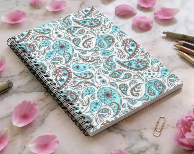 Teal Brown Paisley Pattern Spiral Notebook | Ruled Notebook