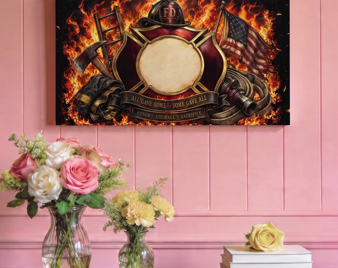 PERSONALIZE Firefighter Maltese Cross Memoriam Matte Canvas | First Responders' Tribute Wall Artwork with Quote