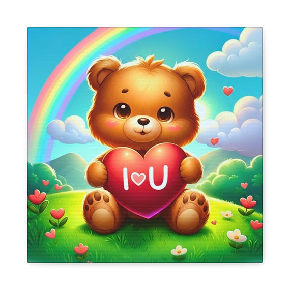 Just A Reminder Matte Canvas Wall Artwork, Cute Bear Canvas Art, Kids Nursery Room Decor, I Love You Gift, Colorful Animal Artwork