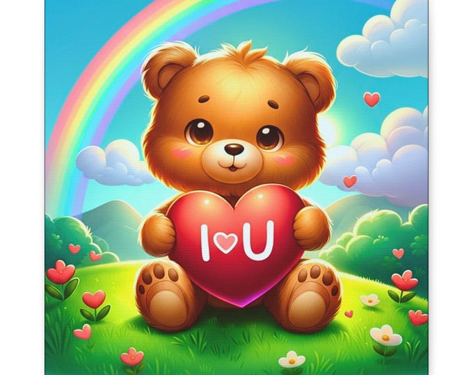 Just A Reminder Matte Canvas Wall Artwork, Cute Bear Canvas Art, Kids Nursery Room Decor, I Love You Gift, Colorful Animal Artwork
