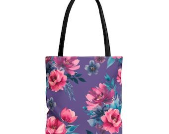 Floral Print Tote Bag: Stylish Reusable Shopping Bag with Black Handles