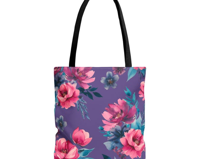 Floral Print Tote Bag: Stylish Reusable Shopping Bag with Black Handles