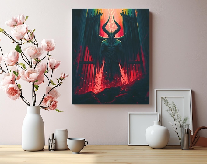 Gothic Demonic Scene Canvas Wall Art: Fantasy Horror Decor