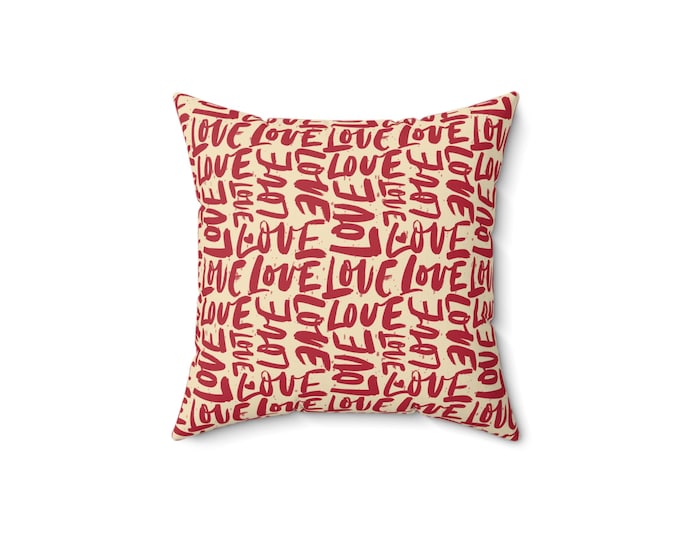Love Repeat Pattern Pillow | Red Script Word Art Throw Pillow