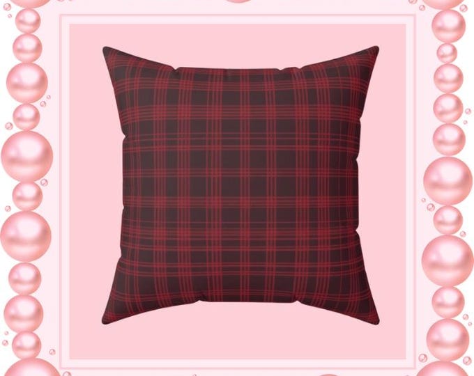 Barn Red Plaid Pillow: Rustic Farmhouse Throw Cushion