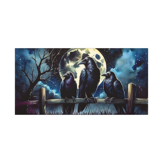 Moonlit Ravens Canvas Art: Gothic Halloween Home Decor