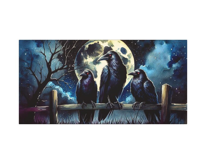 Moonlit Ravens Canvas Art: Gothic Halloween Home Decor