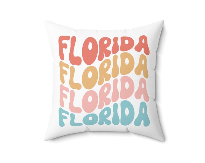 Florida Retro Script Pillow | Colorful Stacked Text Decorative Pillow