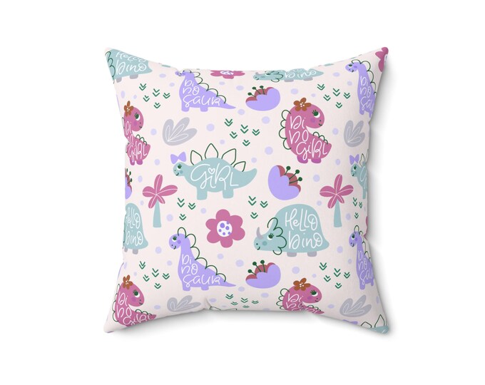 Pastel Dinosaur Pattern Pillow | 16x16 Spun Polyester Square Throw Pillow