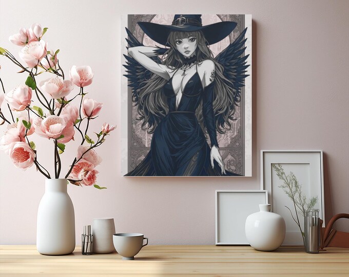 Gothic Witch Canvas Wall Art: Dark Velvet Hex Decor, 16x20