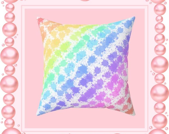 Rainbow Drops Square Pillow | Pastel Polyester Throw Pillow