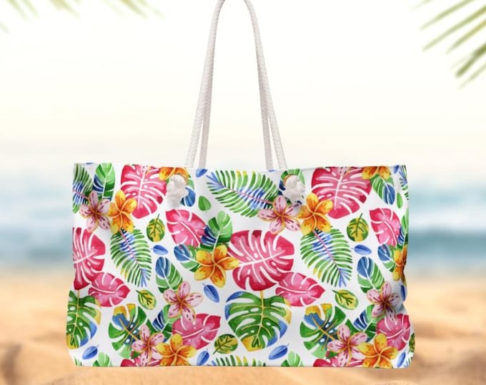 Tropical Hibiscus Weekender Bag | Floral Beach Tote