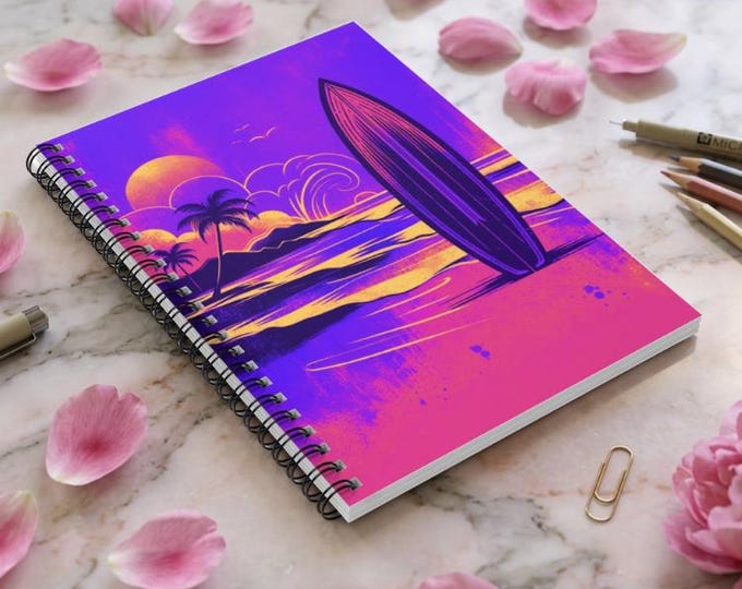 Sunset Wave Spiral Notebook: Surfing Journal, Coastal Diary
