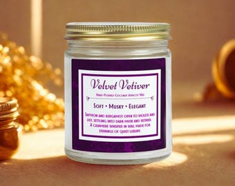 Velvet Vetiver Hand Poured Coconut Apricot Wax Candle Jar | 4oz & 9oz Cashmere Scent