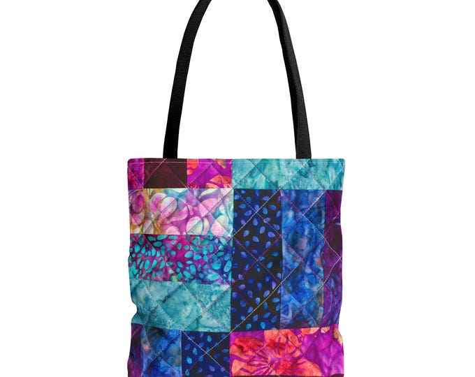 Colorful Batik Patchwork Tote Bag | Abstract Quilted Print