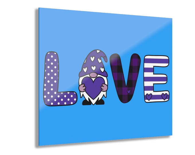 Gnomebody But You Acrylic Print | Gnome LOVE Purple Heart Stripes Polka Dot Wall Accent