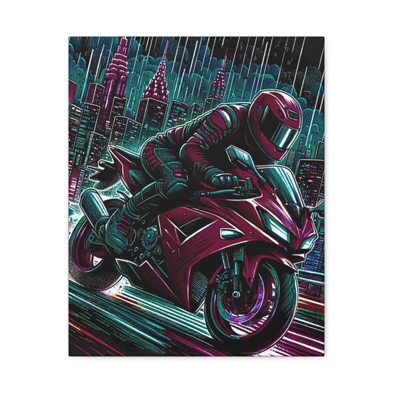 Speed Demon Motorcycle Canvas Wall Artwork, Biker Wall Decor, Motorcycle Lover Gift, Urban Art Print, Stretched Matte Canvas