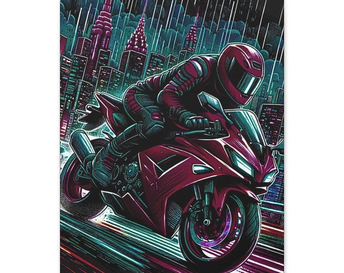 Motorcycle Canvas Wall Art, Urban Biker Decor (16x20)