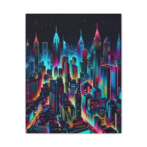 Neon Vibration Canvas Wall Art, Modern Home Decor, Vibrant Urban Artwork, Colorful Wall Hanging, Gift for Art Lovers, Metropolitan Cityscape