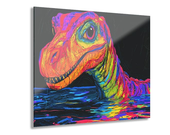 Neon Velociraptor Acrylic Print | 20x16 Dinosaur Wall Art
