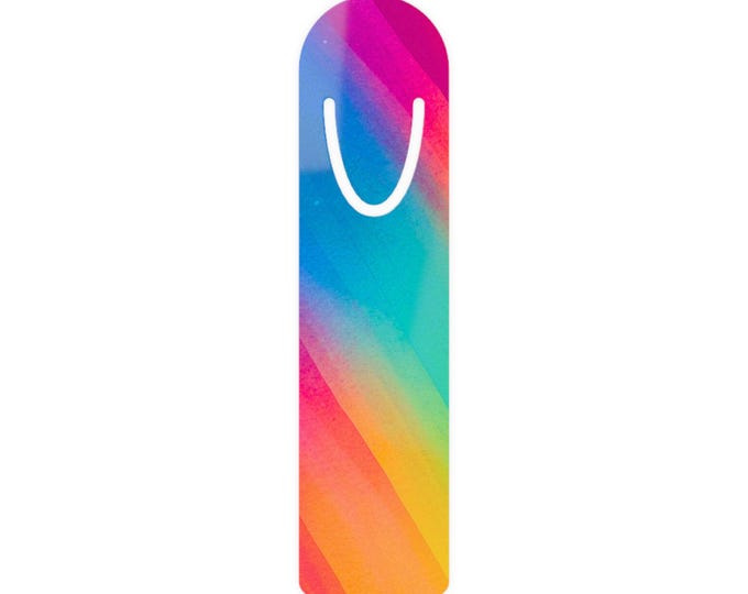 Rainbow Gradient Bookmark | Brushed Metal Monogram U Cutout