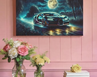Retro Car Canvas Art: Dusk Adrenaline Desert Drive