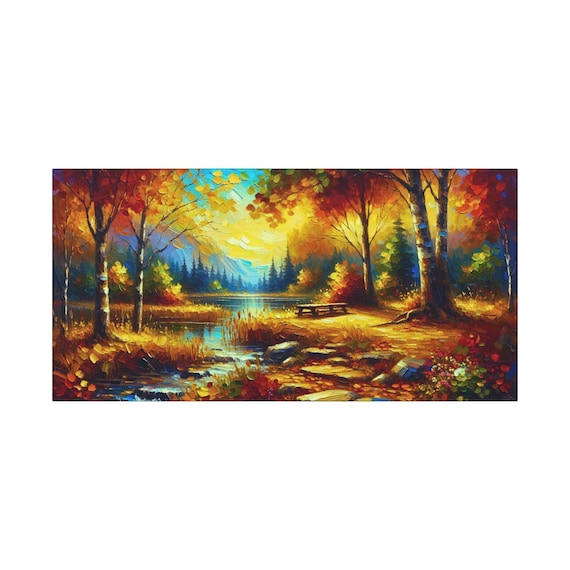 Fall Landscape Canvas Art: Maple Lake Retreat, Nature Lover Gift