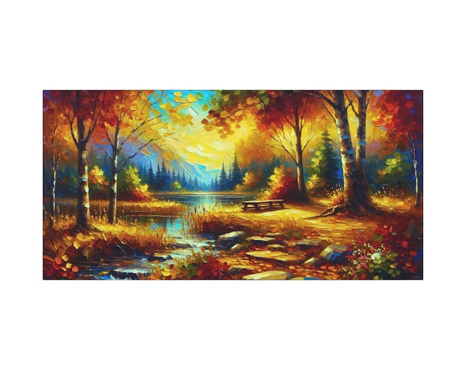 Fall Landscape Canvas Art: Maple Lake Retreat, Nature Lover Gift