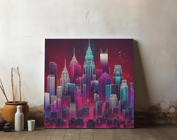 City Metropolis Canvas Wall Art: Colorful Modern Home Decor (14x14)
