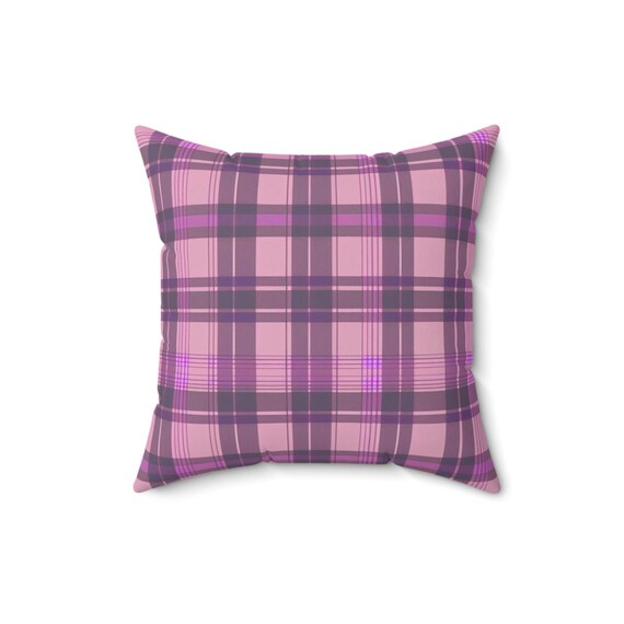 Purple Plaid Throw Pillow: Cozy Farmhouse Decor, 16x16