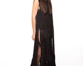 LEAH Black Sheer Caftan Long Swimsuit Coverup Hooded Maxi Kaftan Dress
