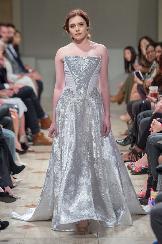 silver and white wedding dresses