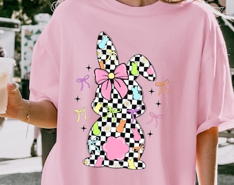 Retro Easter Bunny T-shirt, Cute Easter Bunny Shirt, Coquette Bow Easter Sweatshirt, Womens Easter Bunny Tee, Easter Matching Gift