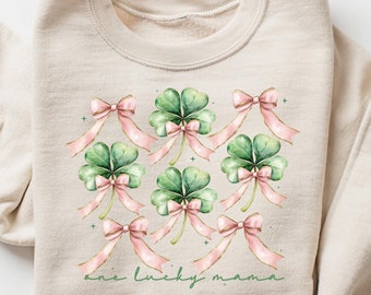 One Lucky Mama St Patrick's Day Sweatshirt, One Lucky Mom T-shirt, St Paddy's Mama Shirt, Coquette Mom St Pattys Gift Lucky Shamrock Tee