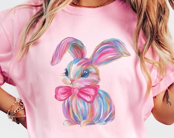 Koszulka z Króliczkiem Wielkanocnym, Bluza z Uroczym Króliczkiem, Koszulka z Króliczkiem Wielkanocnym, Prezent Wielkanocny dla Kobiet, Koszulka Wielkanocna Coquette, Bluza z okrągłym dekoltem z Uroczym Króliczkiem Wielkanocnym