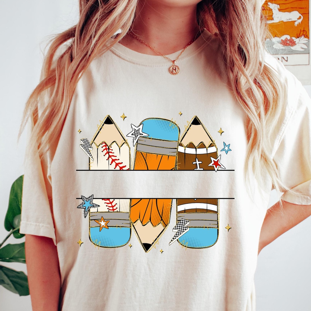 Sports Pencil Back To School Shirt, Baseball School Tshirt, Football Lovers School Sweatshirt, Basketball School Shirt, Back To School Gift Fashion24Hs