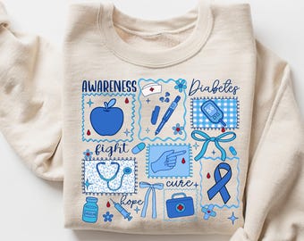 Diabetes Awareness Sweatshirt, Diabetes Support Gift, Preppy Women Diabetes Shirt, Diabetes Support Family Tshirt, Type 1 Diabetes Crewneck
