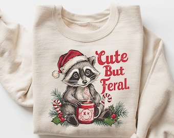 Schattig maar wild sweatshirt, wasbeerkerstrui, leuk kerstshirt, grappige dierent-shirt, Merry Christmas-T-shirt, vakantieseizoen hoodie