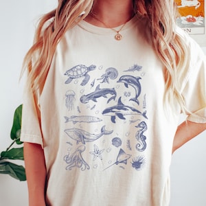 Shirt Ocean Creatures, Under The Sea damest-shirt, retro Summer Ocean Life-T-shirt, sweater schattige kustwezens, cadeau oceaanliefhebber