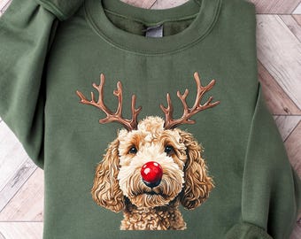 Sudadera navideña con doodle dorado, camiseta navideña para perro, regalo para amantes de los perros, suéter navideño para perro, jersey de cuello redondo para mamá doodle, camiseta navideña para mamá perro