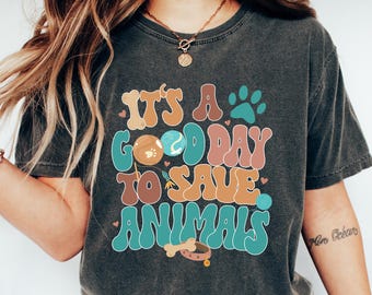 Camiseta "Es un buen día para salvar animales", sudadera con diseño de técnico veterinario, camiseta retro con diseño de pata de perro, regalo para veterinario, sudadera para amantes de los perros, camiseta con animales lindos