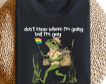 Camiseta LGBTQ retro cómoda, divertida camiseta del orgullo de la rana, sudadera &quot;No sé a dónde voy, pero soy gay&quot;, regalo del mes del orgullo, camiseta LGBTQ Ally