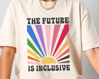 Camiseta El futuro es inclusivo, camiseta retro LGBTQ, sudadera de justicia social, camiseta de derechos trans, regalo de igualdad LGBTQ, sudadera con cuello redondo Pride Ally