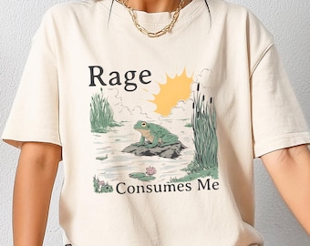 Maglietta Rage Consumes Me, maglietta divertente con rana, maglietta con grafica a forma di rana, felpa con estetica meme, maglietta sarcastica con rana di stagno, regalo umoristico per la salute mentale
