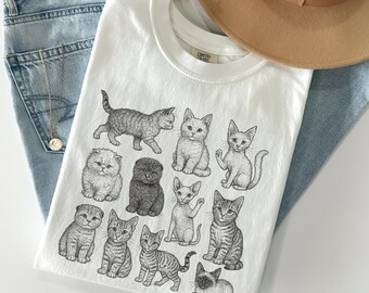 Comfort Colors® Cats 90's Tattoo Style Tshirt, Retro Y2k Kitten Shirt, Cat Lovers Gift, Cute Cat Sweatshirt, Adorable Kitten Owners Shirt