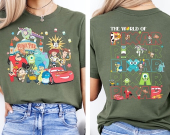 Camiseta de El Mundo de Pixar, camiseta del Disneyland Pixar Fest 2024, camiseta de Disney "Encuéntrame en el Muelle de Pixar", top con personajes de Pixar, atuendo para viajar a Disneyland