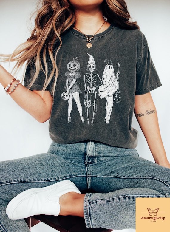 Spooky Girl Squad Shirt, Skeleton Ghost Pumpkin T Shirt, Witchy Fall Shirt, Retro Halloween Sweatshirt, Halloween Gift, Girly Halloween Tee