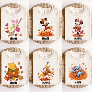 Camiseta personalizada de Magic Kingdom con todos los personajes para Acción de Gracias, camiseta de Mickey y sus amigos para otoño, atuendo para la temporada de calabaza especiada, camiseta con ambiente otoñal de Disney.